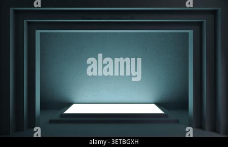 Glowing Podium in a Bunker Concept Architecture Stock Photo