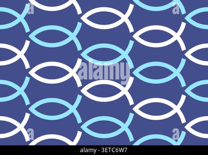 Blue Christian Fish Seamless Pattern Background Vector Illustration Stock Vector