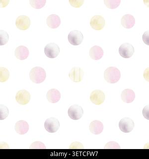 Pastel circles seamless pattern. Hand drawn watercolor illustration of colorful polka dots, isolated. Perfect for birthday and baby shower decor. Suit Stock Photo