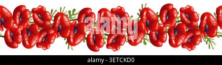 Seamless border with red poppy flowers Stock Vector