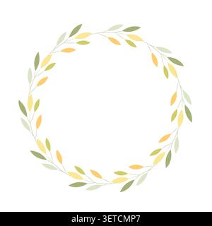 Watercolor floral wreath with green and yellow leaves. Stock Vector