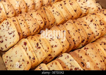 A close-up of delicious cranberry butter cookies. Stock Photo