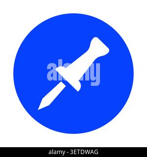 This graphic features a blue circular icon representing a simple pushpin. It is designed in a flat style and serves as a versatile symbol for communic Stock Vector