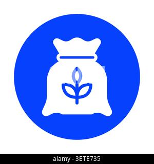 This image features a clean, simple icon of a bag with a leaf design on a blue circular background, representing themes of nature, health, and sustain Stock Vector