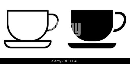 This artwork features a minimalist design of a cup in both outline and solid shapes, perfect for modern decor or branding concepts in beverage-related Stock Vector