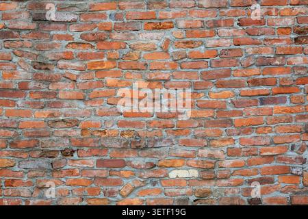 Red Brick Wall Texture Background with Uneven Bricks, Grunge Urban Masonry Pattern Stock Photo
