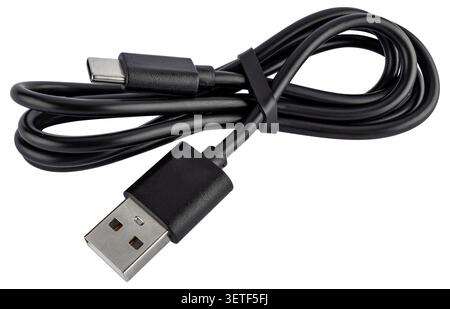 USB Type-C cable for fast charging of modern gadgets. Stock Photo