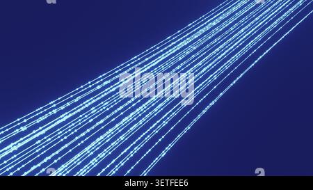 Abstract digital technology background featuring flowing data streams, glowing particles, network connections, and futuristic energy patterns. Suitabl Stock Photo