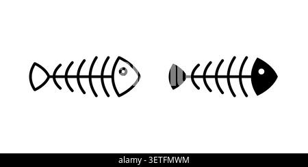 Fish bones icon silhouette vector set. thin line pack. Stock Vector