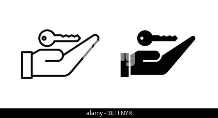 Hand holding a key icon silhouette vector set. thin line pack. Stock Vector