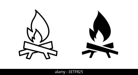 Campfire icon silhouette vector set. thin line pack. Stock Vector