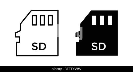Sd card icon silhouette vector set. thin line pack. Stock Vector
