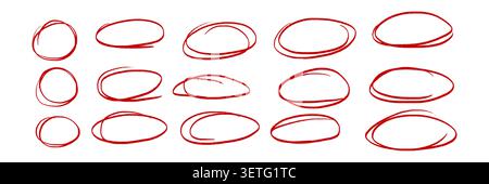 Pencil crayon line circles in simple hand drawn grunge textured style collection. Chalk sketch doodle check underline frames Stock Vector