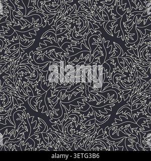 Seemlees Line Line Pattern Seamless abstract botanical line art pattern. Elegant hand-drawn lotus ...