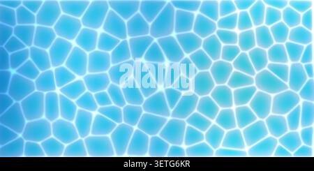 Ocean water bg with wavy texture effect, reflection pattern illustration. Ripple top view overlay, light blue backdrop and abstract refraction 3d Stock Vector