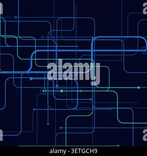 Connected line-and-dot network pattern inspired by circuit board traces and modern data systems Stock Vector