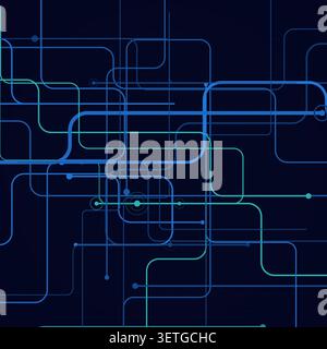 Connected line-and-dot network pattern inspired by circuit board traces and modern data systems Stock Vector