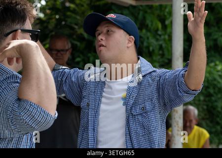 Young Cuban man with Down syndrome participates in community project 'Únicos y Brillantes' in Ciego de Ávila, Cuba Stock Photo
