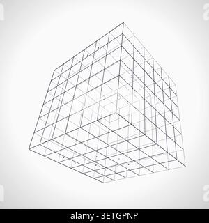 Decorative wire cube illustration for packaging accents, creative layouts, and modern visual branding. Stock Vector