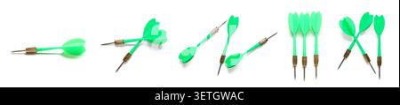 Various arrangements of green darts isolated on white background Stock Photo