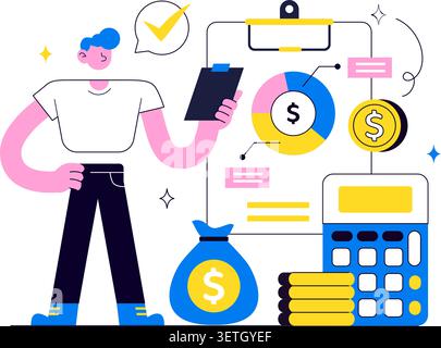 Expense Management Vector Illustration Featuring Budget Planning, Financial Tracking, Accounting Analytics, Savings Strategy, and Expense Monitoring Stock Vector