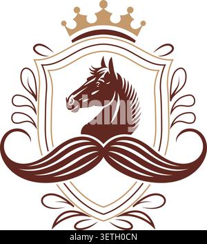 Royal Luxury Crest Logo Featuring Horse Head and Ornamental Crown Design Stock Vector