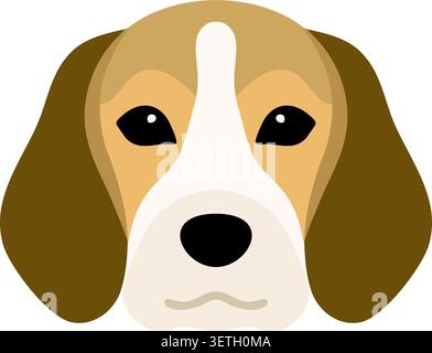 Flat illustration of a beagle style dog face with long ears soft brown markings and a white center stripe Stock Vector