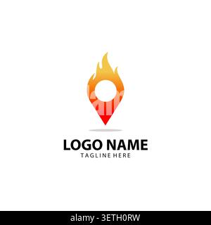 Fire Location Logo. Hot Space Vector. Flame Pin Logo Design Element. Burning Spot For Fire Fighters Stock Vector