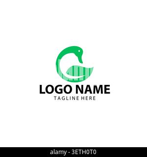 Duck Leaf Logo Design - Minimalist Nature and Animal Combination Stock Vector