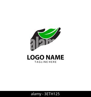 Hand with leaf logo. Modern negative space logo. Growth concept. Environment friendly symbol Stock Vector
