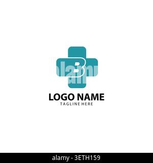 Letter B cross plus medical logo icon design template elements Stock Vector