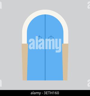 Tunisia blue arched door with white frame and beige side panels. Clean minimal design for digital projects or web interfaces. Great for themes of entr Stock Vector