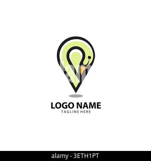 duck head pet point place connection technology vector logo design Stock Vector