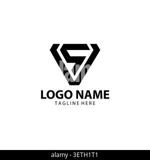 Modern Futuristic initial letter SV VS Monogram Logo Design in Triangle Shape Stock Vector