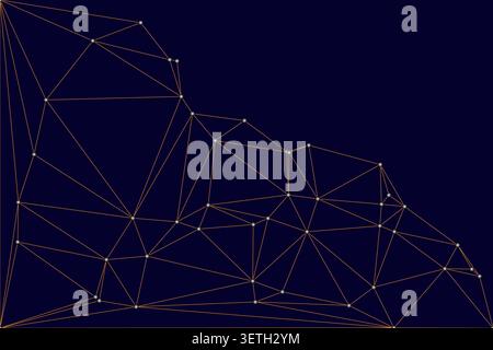 Abstract visualization of a golden network featuring interconnected lines and dots against a dark background, ideal for technology, digital design, an Stock Vector