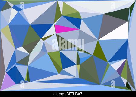 Modern abstract background featuring winter colors including cerulean slate and sky blue triangles. Sharp crystalline structure with pop of bright pin Stock Vector