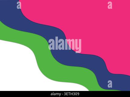 Wavy layers in pink, blue, green. Abstract background design. Smooth flowing lines. White space for copy. Stock Vector