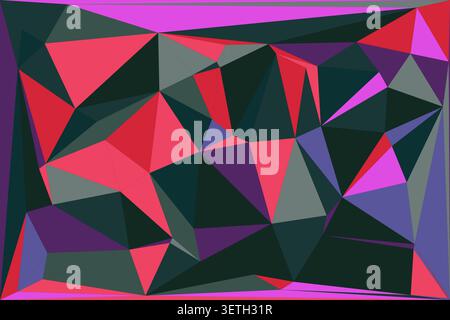 Moody abstract art composed of triangles. Dark tones meet vibrant pink, purple, and gray. Ideal for dramatic digital backgrounds. Stock Vector