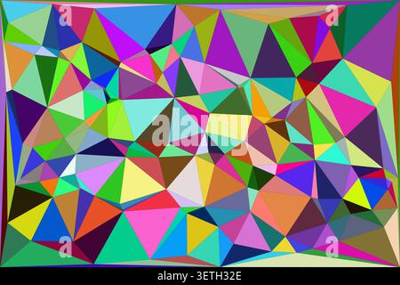 High energy digital illustration combining bright neon tones with deep shadows. Triangular grid creates a complex faceted surface suitable for modern Stock Vector