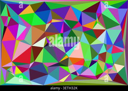 Multicolor geometric landscape featuring dense triangular mesh in rainbow hues. Intricate digital pattern offers a playful and energetic visual experi Stock Vector