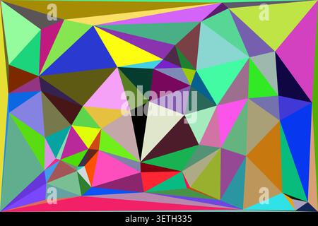 Abstract kaleidoscope effect created with vivid colored polygons. Geometric shapes form a complex and dynamic digital art pattern. Stock Vector