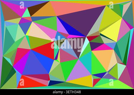 Dynamic abstract background featuring a mosaic of brightly colored geometric shapes. Vibrant polygons form intricate modern design. Stock Vector