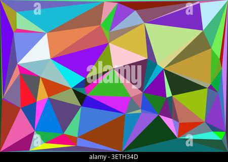 Creative polygonal background featuring dense arrangement of sharp edged triangles in diverse color palette including purple orange and green hues for Stock Vector