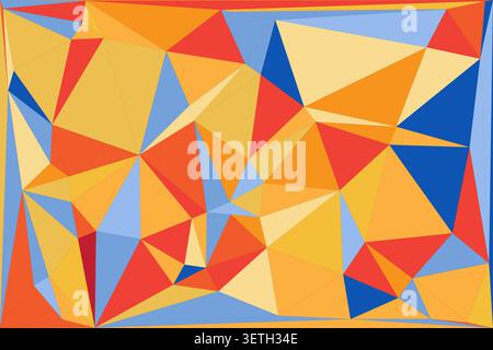 Vibrant abstract geometric background. Triangles in orange, yellow, blue, and red create energetic composition. Modern digital art. Stock Vector