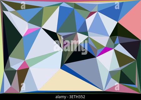Abstract low poly geometric background. vibrant mix of blue, green, and white triangles. modern polygonal design. dynamic art illustration. creative g Stock Vector