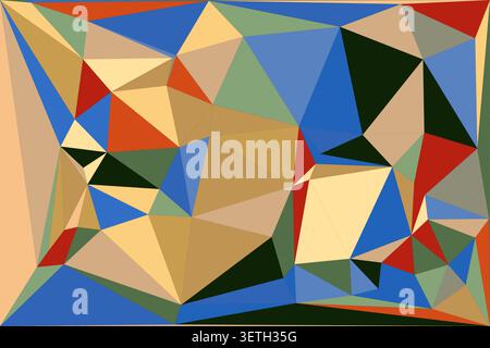 Geometric abstract background, polygon art, earth tones, digital artwork, bright accents, modern design, creative pattern, textured backdrop Stock Vector