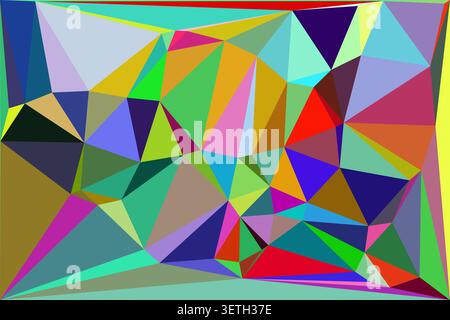 Vibrant digital illustration of mosaic triangular shapes featuring bold primary and secondary colors in sharp polygonal composition for modern artisti Stock Vector