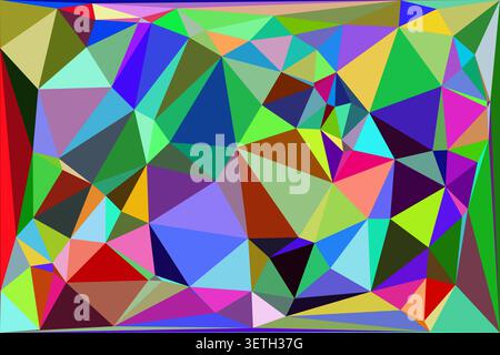 Dynamic abstract geometric mosaic pattern background. Modern polygonal art. Randomly arranged vibrant triangles and polygons create a lively, colorful Stock Vector