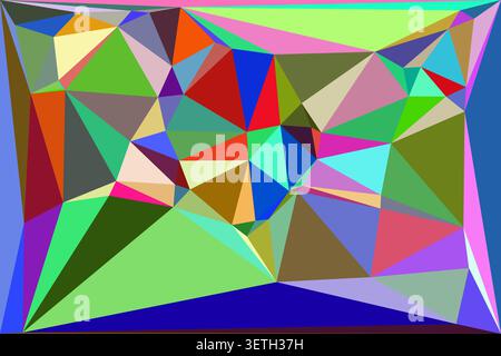 Contemporary polygonal illustration showcasing large geometric facets in bright green blue and red colors creating dynamic composition for website bac Stock Vector