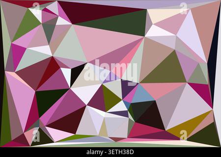 Abstract polygonal art with triangles in shades of pink and green. Modern geometric pattern, contemporary digital design, vibrant background. Stock Vector